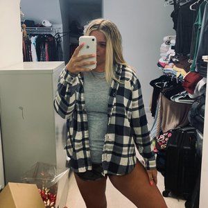 American Eagle Blue/White Soft Boyfriend Flannel